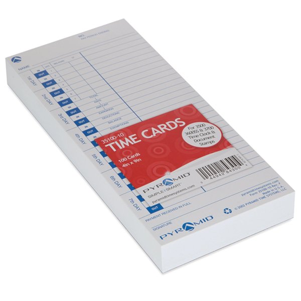 Pyramid Technologies Time Clock Cards for  3000, One Side, 4 x 9,100PK 35100-10